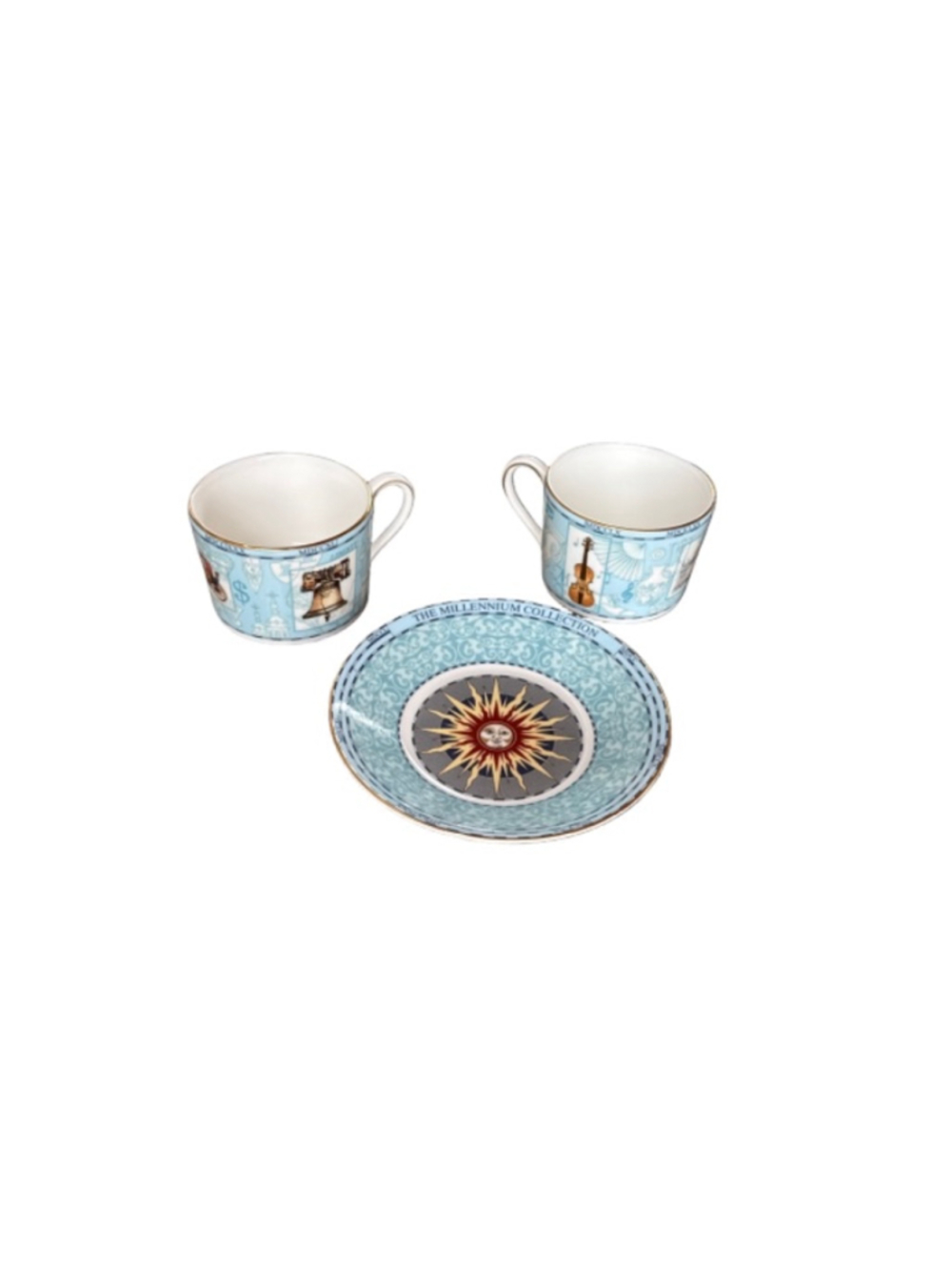 Wedgwood Millennium Collection Cup and Saucer Set 3 piece , Blue and White, 1997